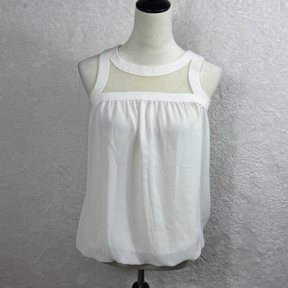 Sophie‎ Max Sleeveless Blouse White Sheer Panel Tank Top Casual Blouse Size M